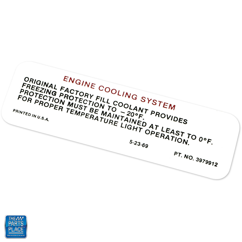 Cooling System Warning Decal DO0106 EA for 1970-1972 Cutlass 442