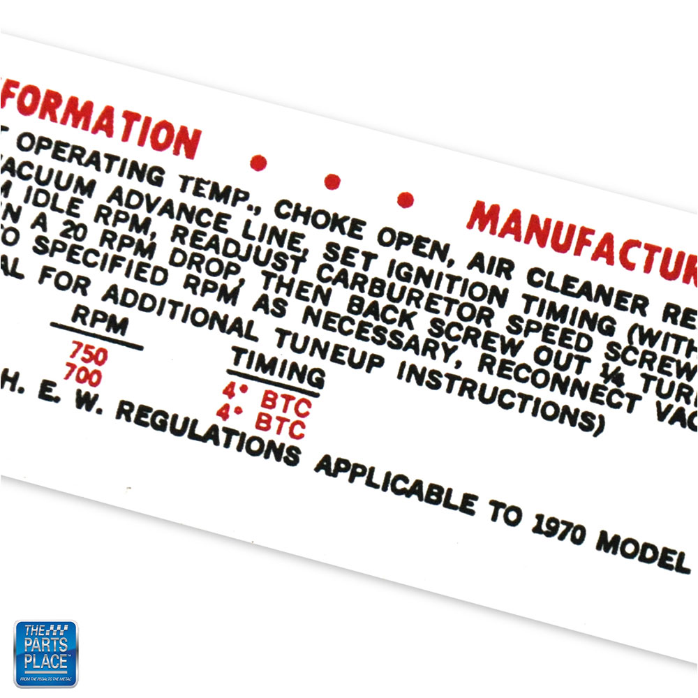 402-375 HP AT/MT Emission Decal After 1-70 DC0445 EA for 1970 Camaro, Nova Chevy II