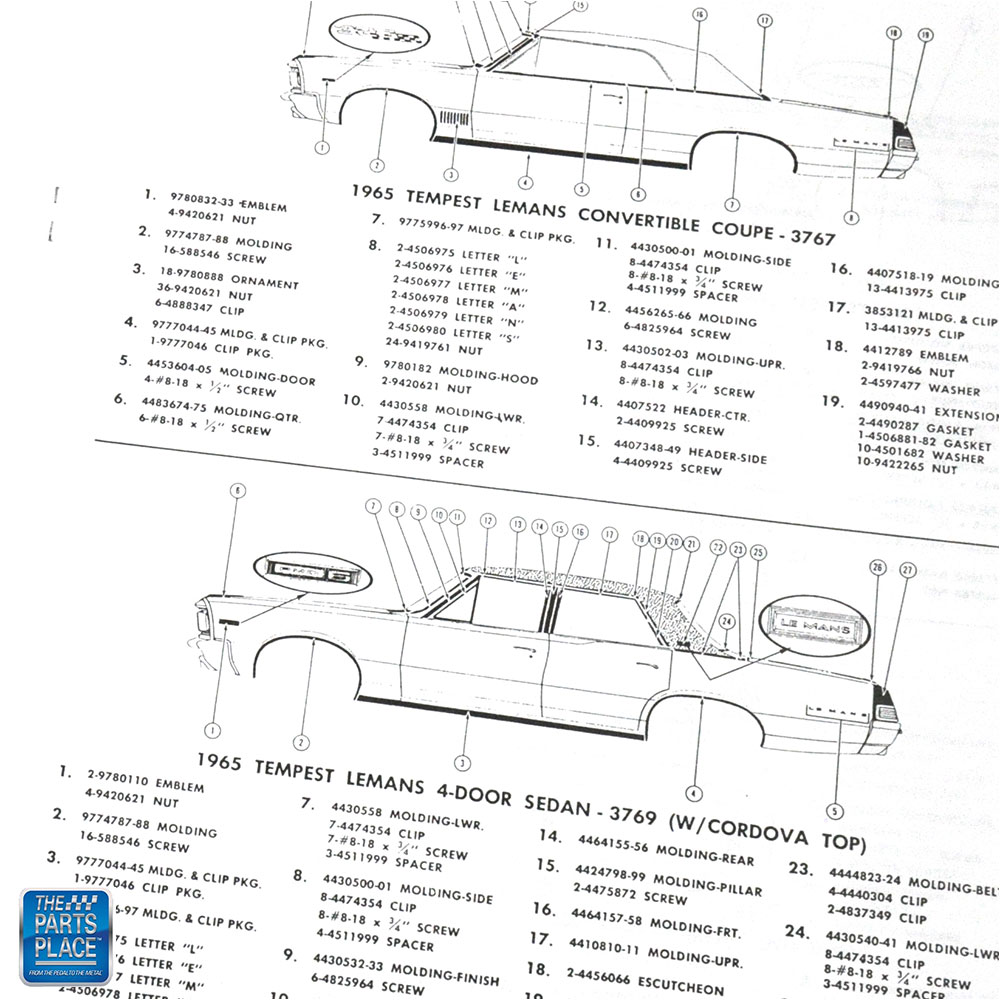 1965 GTO LeMans Tempest Moulding & Clip Manual Each for 1965 GTO, LeMans, Tempest 