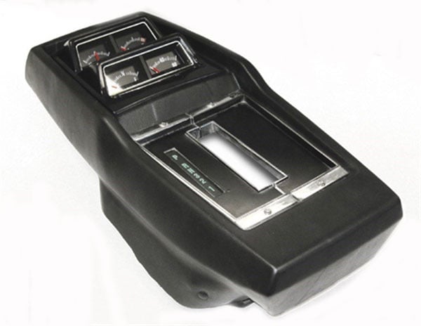 1971 Chevrolet Nova/Chevy II AUTOMATIC CONSOLE KIT WITH BLACK FACED GAUGES (CONSOLE SHELL, AUTO TOP PLATE, SHIFT LENS, SHIFT LENS BACKING PLATE, SHIFT PLATE BULB RETAINER, SHIFT SLIDER PLATE, SLIDER RETAINERS & PREASSEMBLED CONSOLE GAUGE SET) *DOES NOT INCLUDE HARNESSES OR INSTALLATION HARDWARE | CP10685N